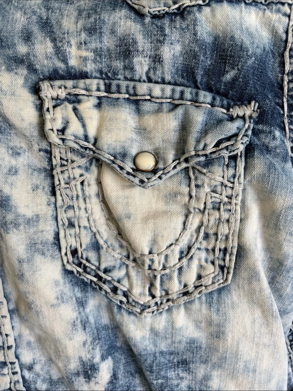 True Religion Two-Tone Acid Wash Denim Shirt